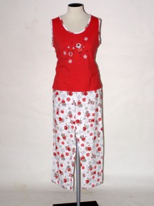 Bavlněné dámské pyžamo bez rukávů 4044 Prako červené M, L