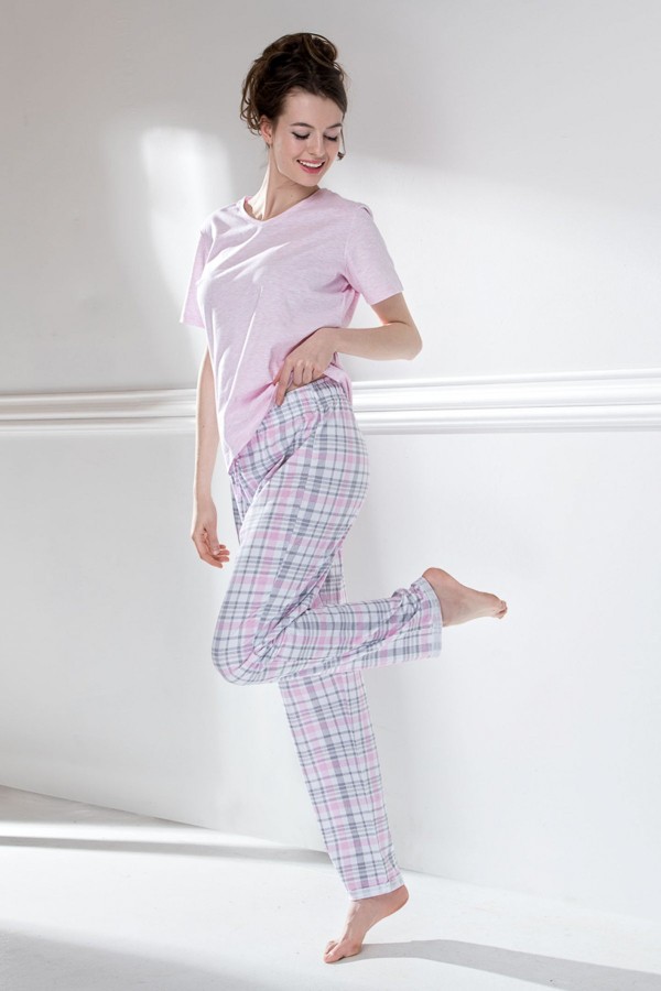 Růžové bavlněné pyžamo s krátkým rukávem 380355 Timo S, M, XL