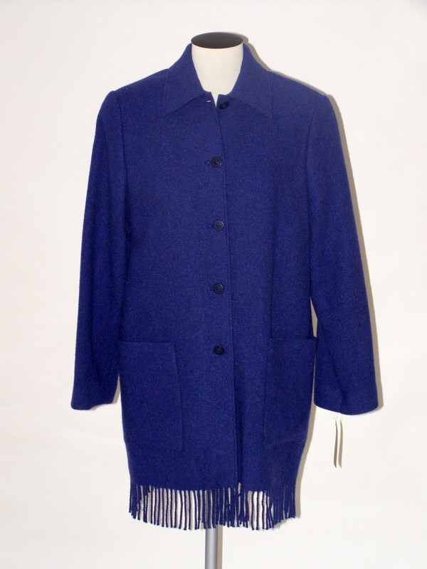 Dámský modrý vlněný kabátek s třásněmi 129602 Izabela 42