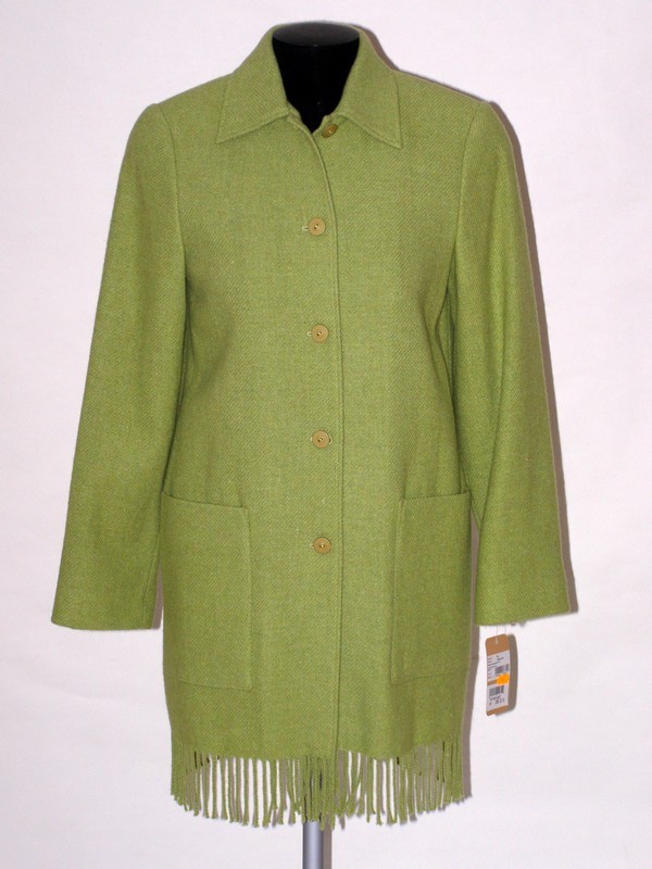 Dámský zelený propínací kabátek s třásněmi 129602 Izabela 36