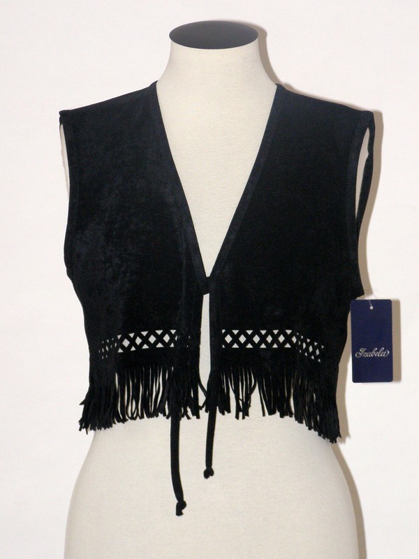 Dámská krátká vesta černá s třásněmi 022400 Izabela 38