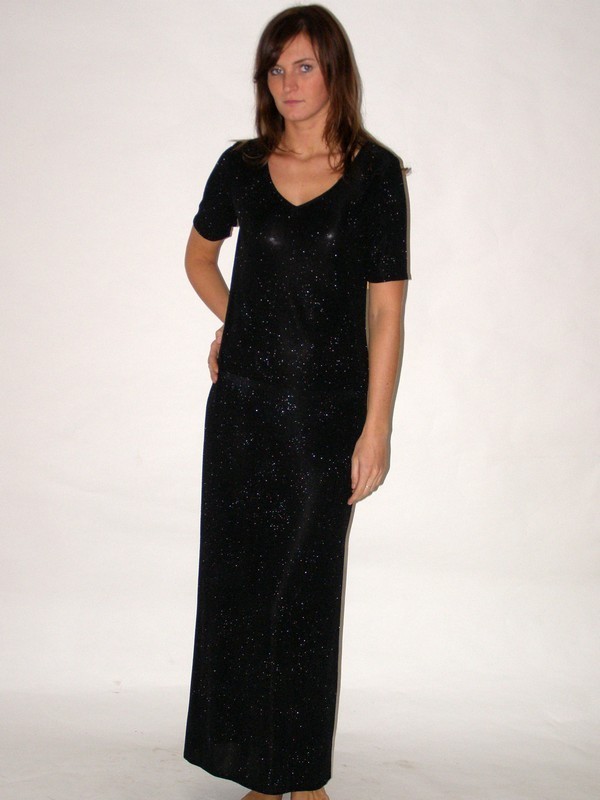 Dlouhé černé společenské šaty s krátkým rukávem 136401 Izabela 40