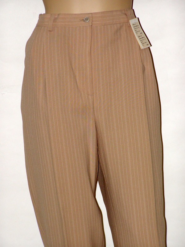 Béžové klasické proužkové kalhoty 8137 Izabela 42