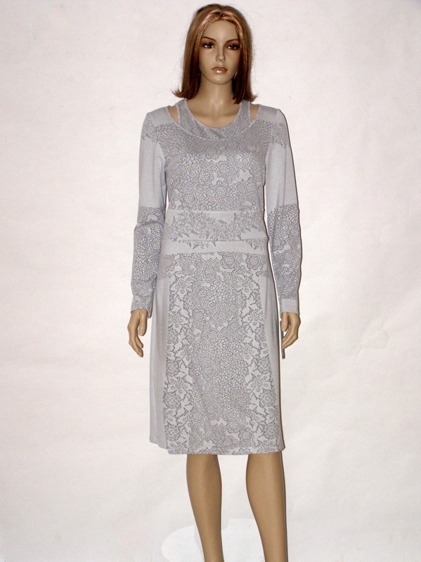Šedé úpletové šaty s dlouhým rukávem 5213 Andrea Martiny 42