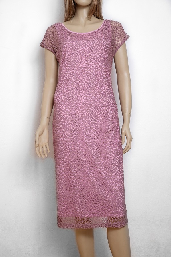 Růžové krajkové šaty s krátkým rukávem 8015 Andrea Martiny 44, 46