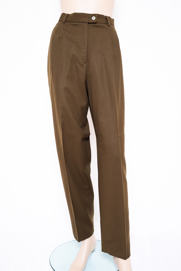 Khaki hnědé dámské kalhoty v panském stylu Heiky 44, 46