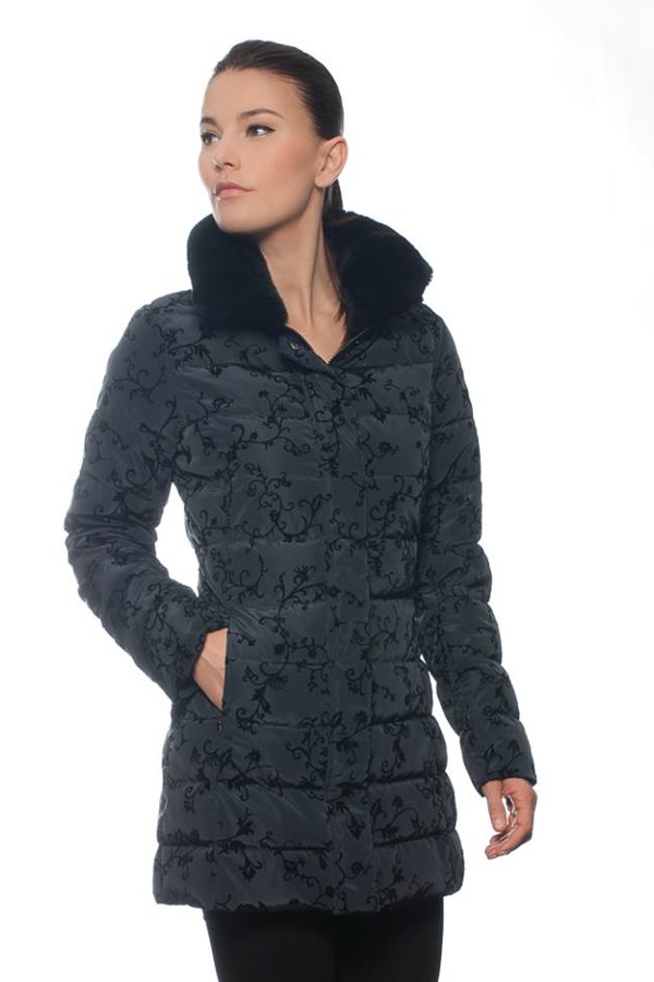 Antracitově černý, černý prošívaný zimní kabát 2102 Veltex 44