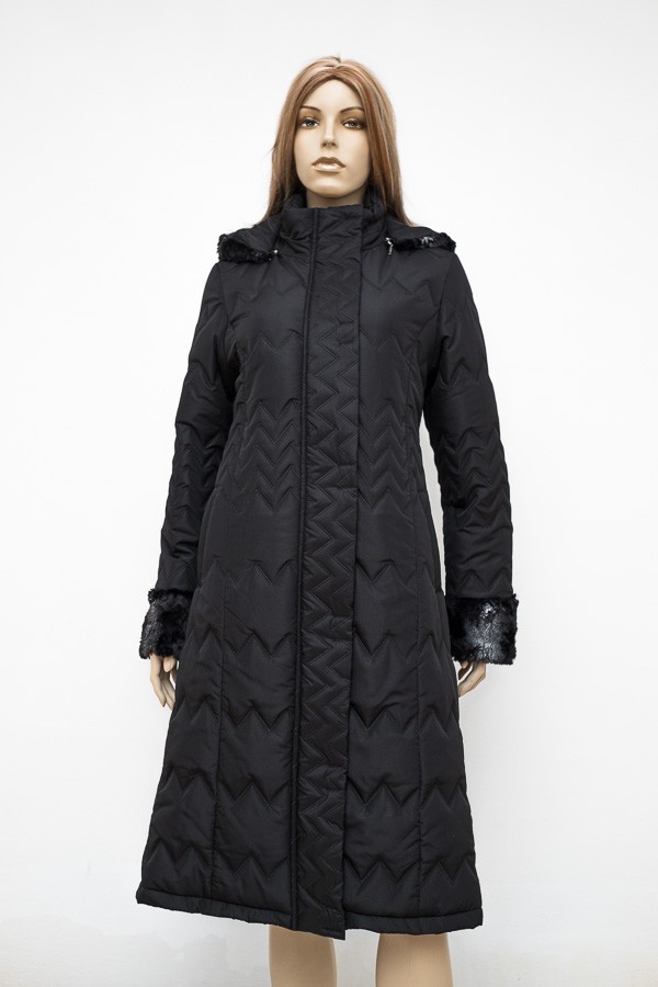Černý prošívaný zimní kabát s kapucí 0116 Andrea Martiny 42