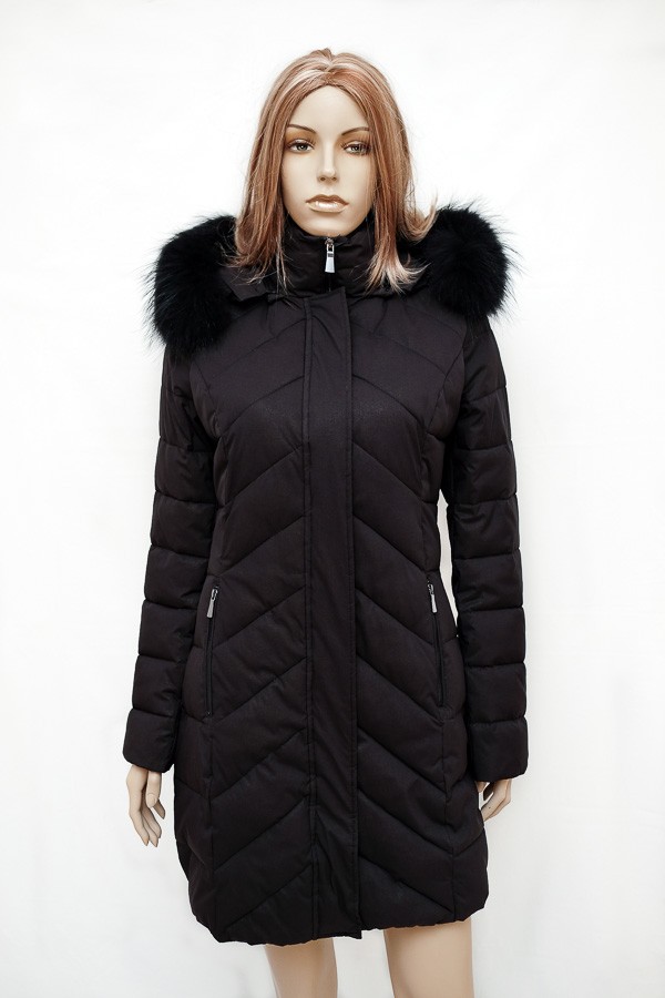 Černý zimní prošívaný kabát s kapucí 3125 Veltex 36