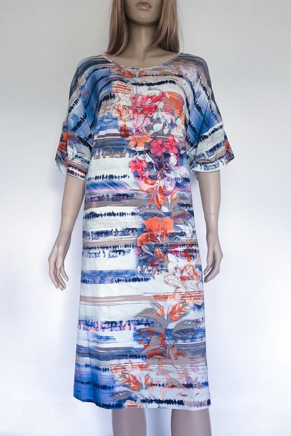 Modré vzorované šaty s krátkým rukávem 0318 Andrea Martiny 48