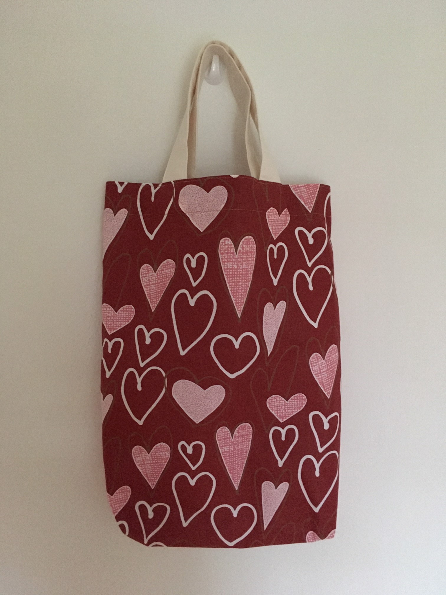 Vínovo růžová plátěná taška srdce 33 x 43 cm