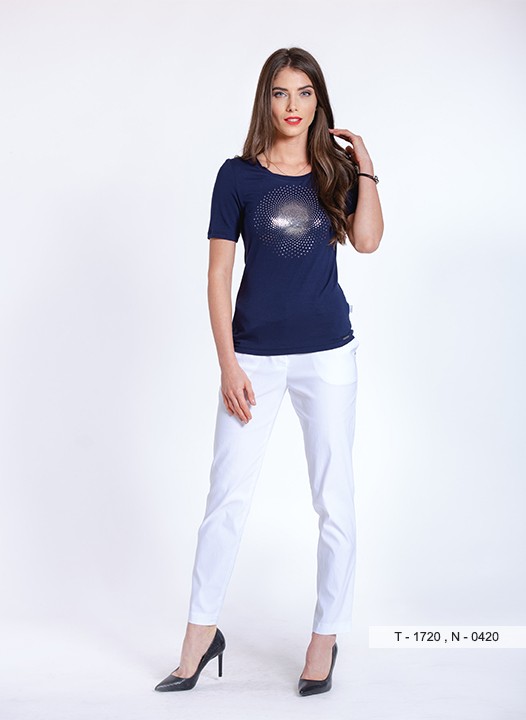 Béžové, bílé elastické kalhoty 0420 Andrea Martiny 42, 44