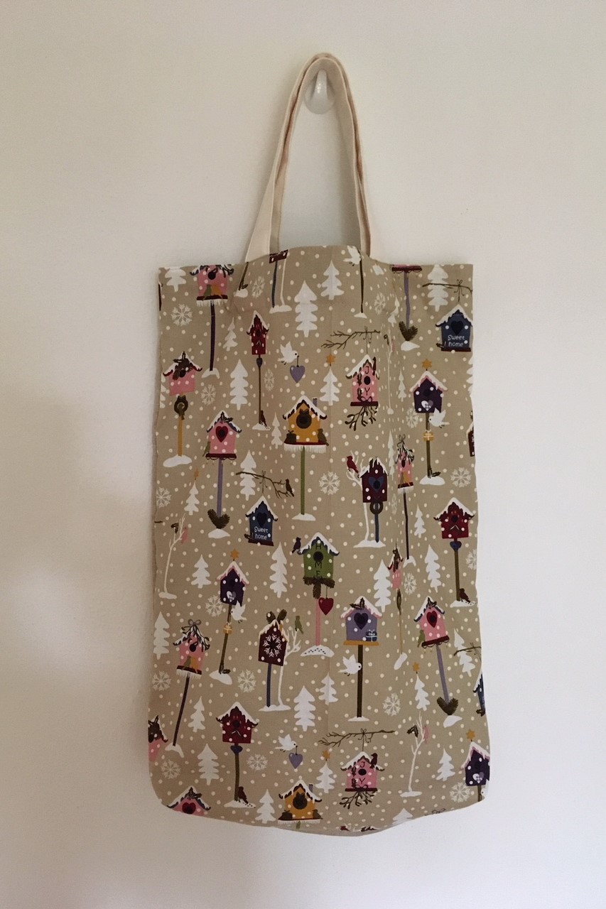 Béžová bavlněná taška vánoční 34 x 47 cm ptačí budky
